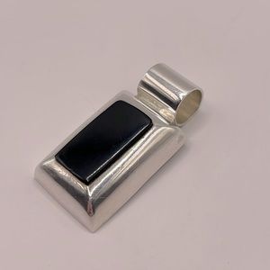 TAXCO Vintage Sterling Silver Black Onyx Slider Pendant SIGNED GGC